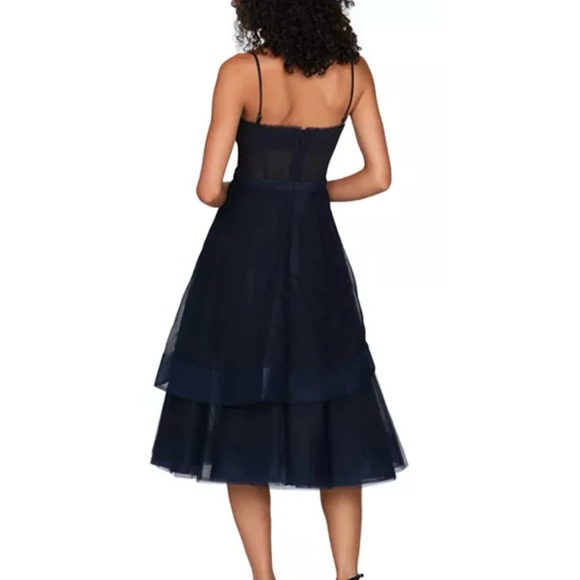 BCBGMaxAzria Dark Navy Corset Layered Midi Dress Size 2 - Picture 6 of 9